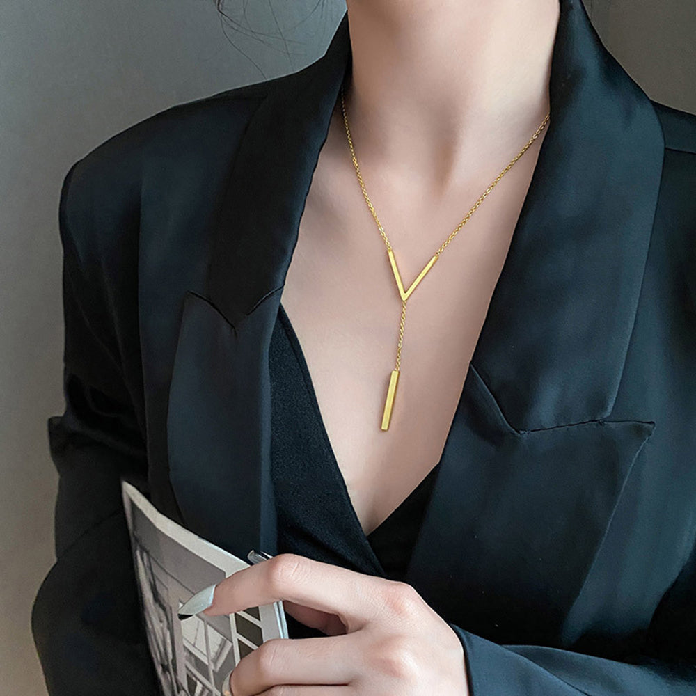 Elegant Gold Color V-Shaped Chain Necklace for Women