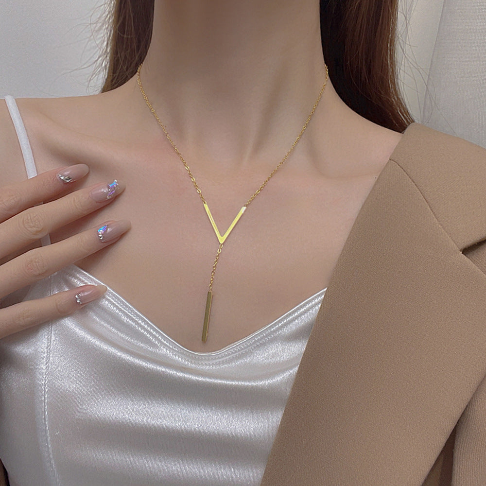 Elegant Gold Color V-Shaped Chain Necklace for Women