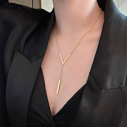 Elegant Gold Color V-Shaped Chain Necklace for Women