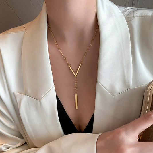 Elegant Gold Color V-Shaped Chain Necklace for Women